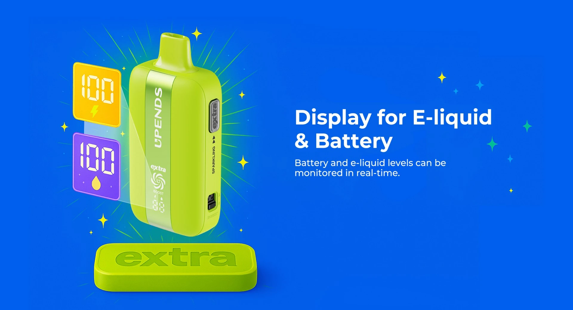 Wyświetlacz pokazuje poziom baterii i liquidu w czasie rzeczywistym